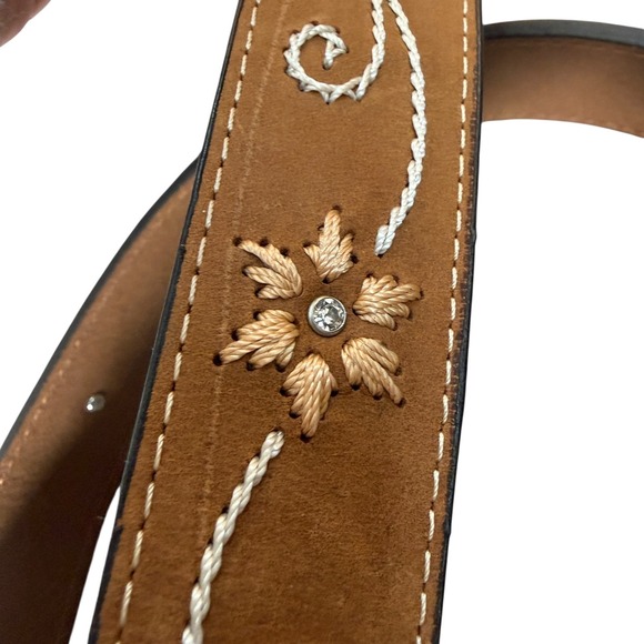 Nocona Belt Co Womens Brown Suede Rhinestone Floral Embroidered Western Belt M - Picture 5 of 10